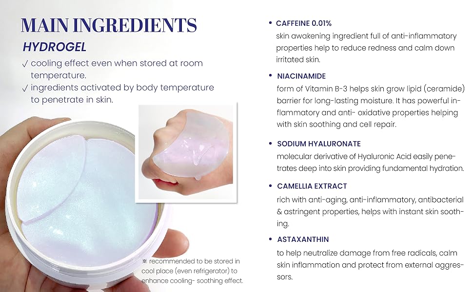 K-SECRET Caffeine Instant Relief Eye Gel Patches - Antioxidant and anti-inflammatory properties of Caffeine help minimize dark circles and eye puffiness