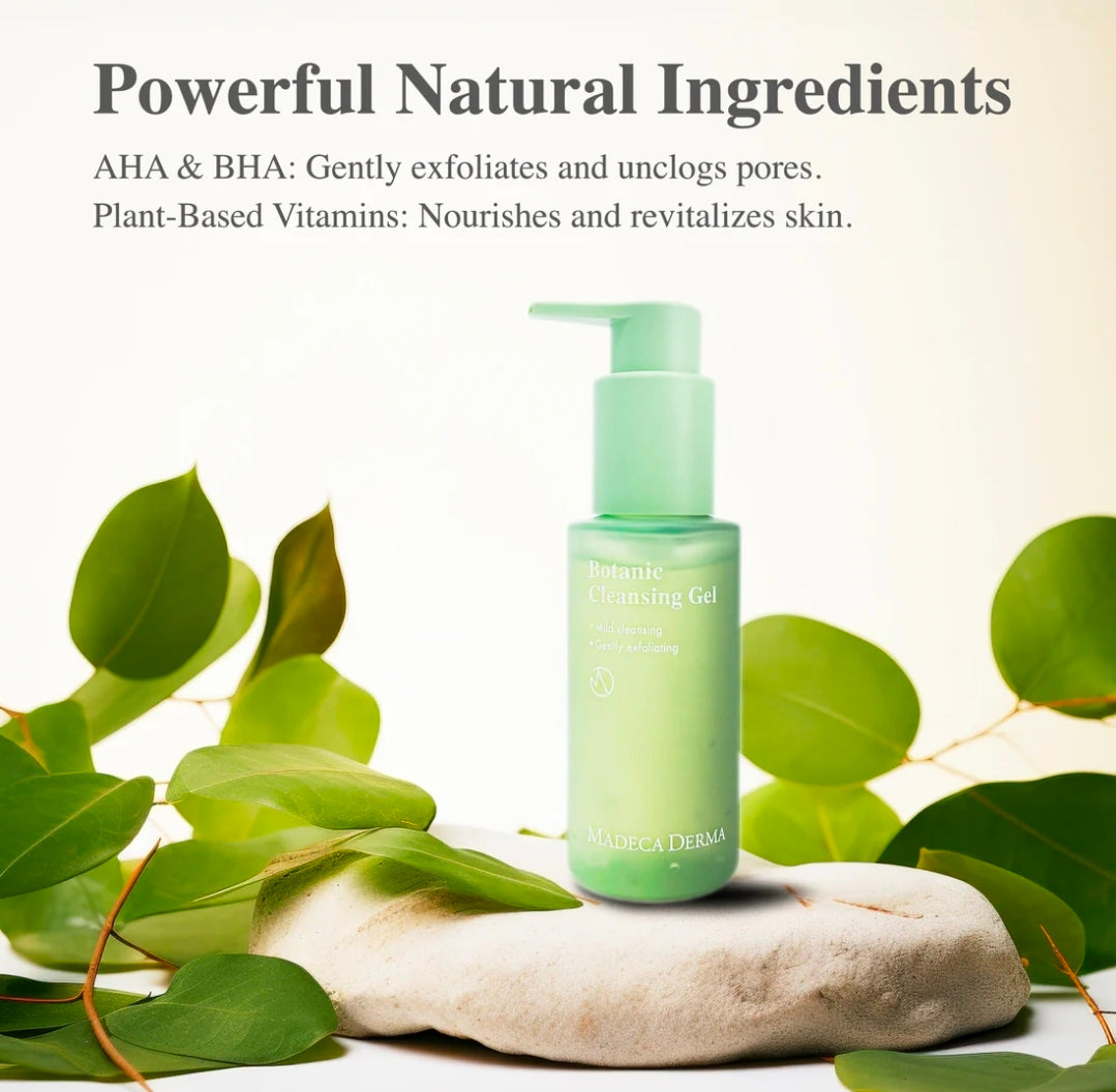 Madeca Derma Botanic Cleansing Gel - Clean Cleansing Oil Gel 8.3oz, Removes impurities, makeup, and excess oil and maintains moisture, infused with plant-based vitamins,AHA & BHA, it exfoliates and refines pores for a radiant complexion