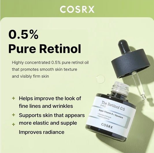 COSRX Retinol 0.5 Oil -  Anti-aging Serum with 0.5% Retinoid Treatment for Face, Reduce Wrinkles, Fine Lines, Gentle Skincare for Day & Night