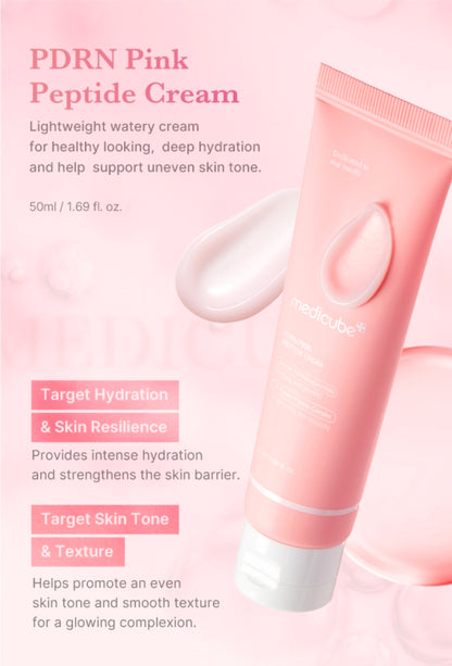 medicube PDRN Pink Peptide Cream - PDRN Hyaluronic Moisturizing Cream - Blemish Recovery, Relief & Hydrating Care, Restores Skin Elasticity & Glow, Evens Skin