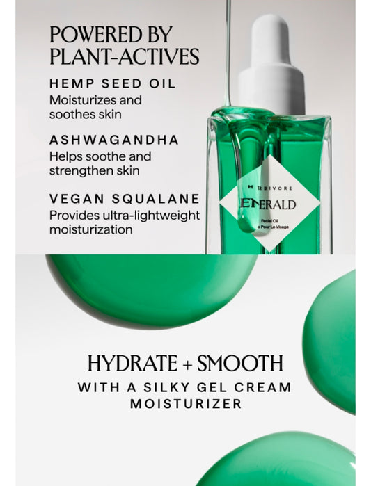 HERBIVORE Emerald Facial Oil - Calming & Soothing for Stressed Skin, Deeply Hydrating with Squalane & Ashwagandha, Safe for Blemish Prone Skin, Vegan 1.7oz
