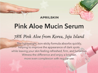 Suero de mucina de aloe rosa APRILSKIN: fórmula hidratante con 78 % de mucina de aloe de Jeju y acabado no pegajoso para una apariencia radiante.