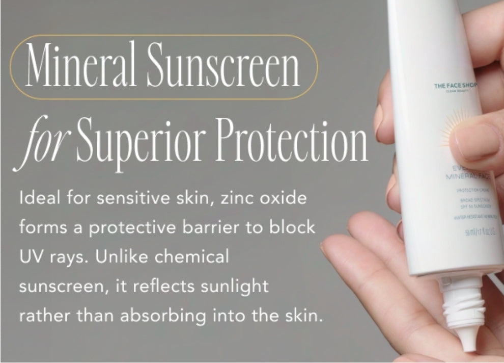 THE FACE SHOP Protector solar mineral diario FPS 50 - Protector solar coreano para el rostro con óxido de zinc, pantenol y niacinamida para piel sensible