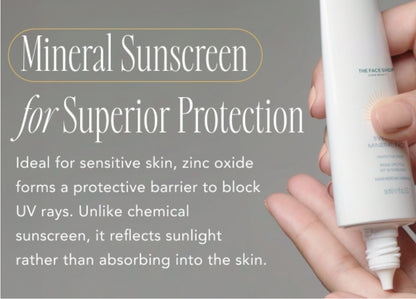 THE FACE SHOP Protector solar mineral diario FPS 50 - Protector solar coreano para el rostro con óxido de zinc, pantenol y niacinamida para piel sensible
