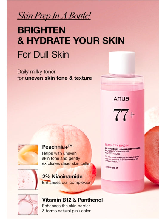 Anua Peach 77 Niacin Essence Toner - Brightening Toner for Face, Niacinamide, Panthenol, Ceramides
