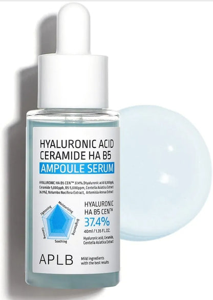 APLB Hyaluronic Acid Ceramide HA B5 Ampoule Serum - HYALURONIC HA B5 CEN 37.4%, Long lasting moisturizing, Revitalize for gentle and improve skin texture