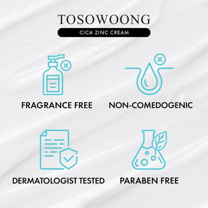 TOSOWOONG SOS Repair CICA Clinic Zinc Cream - 10% Zinc Oxide, Heal, Soothe Acne, Redness, Rosacea Treatment, Skin Barrier Repair, Moisture, Non-Comedogenic, Korean Skin Care