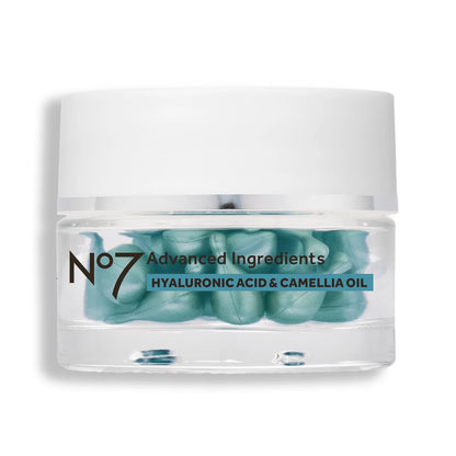 No7 Advanced Ingredients Hyaluronic Acid and Camellia Oil Capsules - 30 Capsules - Hydrates skin & smoothes the appearance of wrinkles