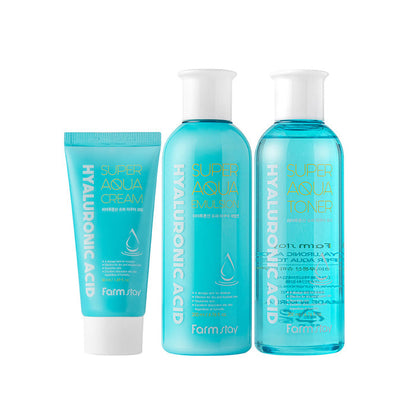 Cuidado de la piel Super Aqua con ácido hialurónico de Farmstay - Set de 3 piezas