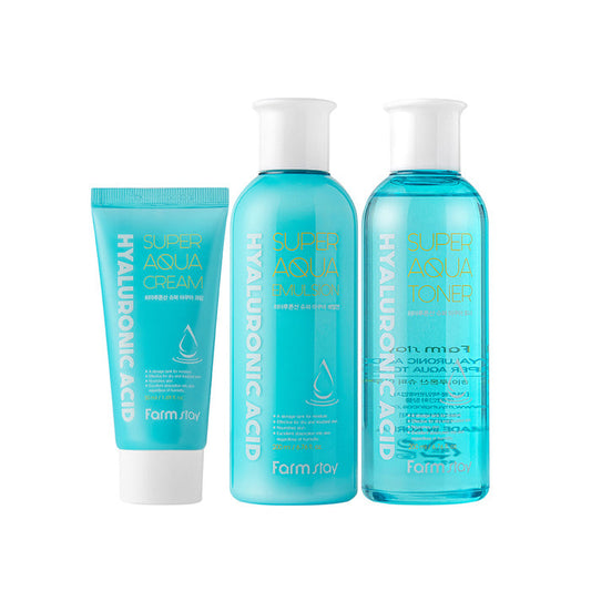 Cuidado de la piel Super Aqua con ácido hialurónico de Farmstay - Set de 3 piezas