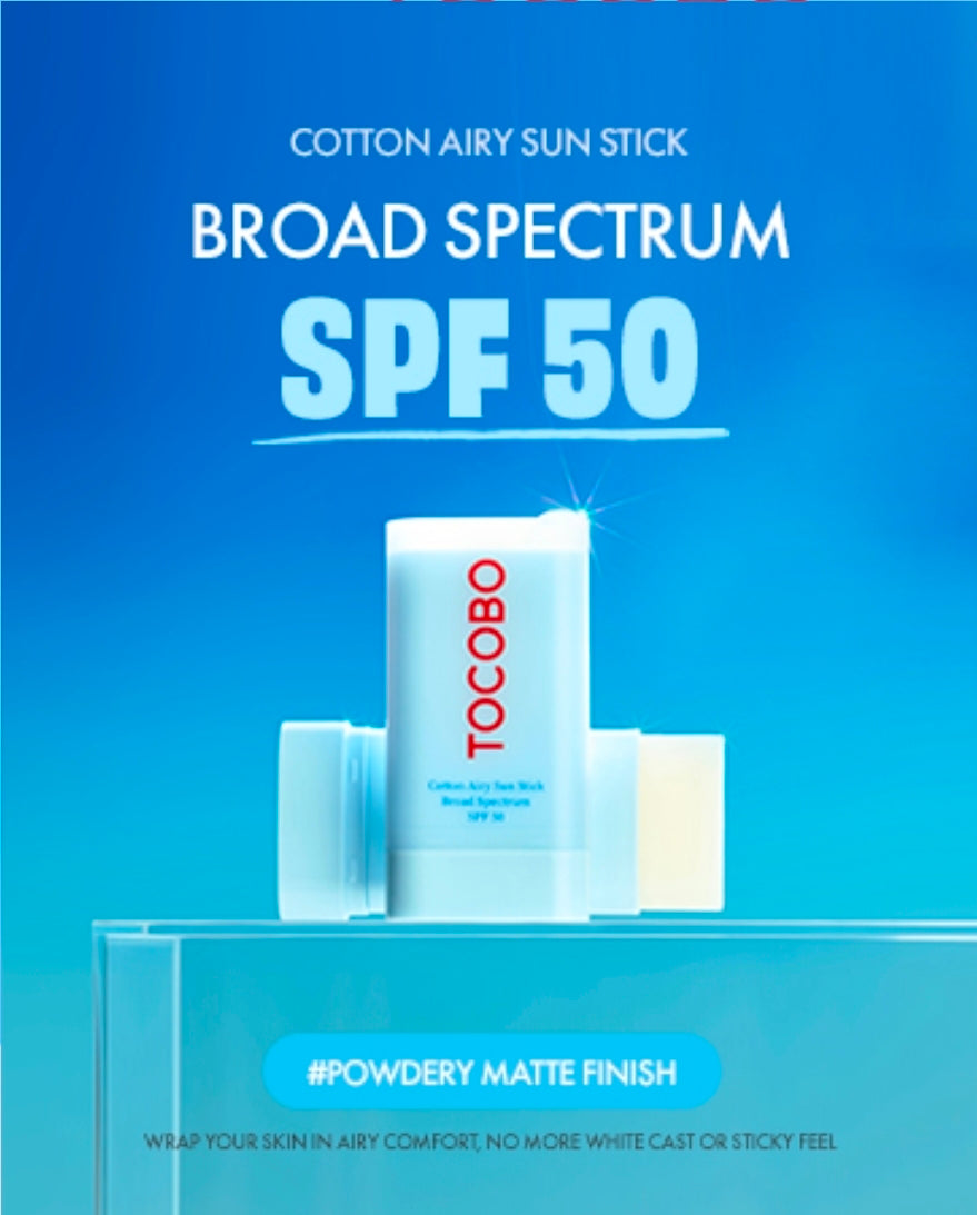 Tocobo (MINI) Cotton Airy Sun Stick SPF 50 Broad Spectrum - Matte Sunscreen Stick for Face - Sebum Control Sunblock -Vegan, Lightweight