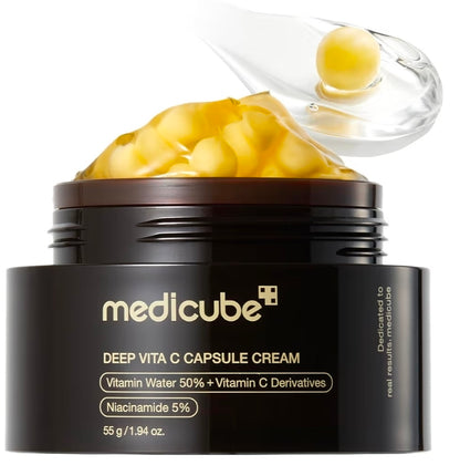 medicube Deep Vitamin C Golden Capsule Face Moisturizer - Liposome Capsules For Wrinkles, Skin Radiance - Transparent Gel for Glow Hydration
