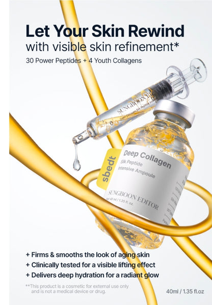 SUNGBOON EDITOR Deep Collagen Silk Peptide Intensive Ampoule - Copper Peptides Serum for Face with Collagen & Multi Peptides, Hydrating Korean Skincare Facial Serum for Smooth-Looking Skin, 1.35oz