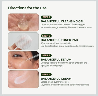 Torriden BalanceFul Cica Trial Kit - Centella Asiatica Extract - Cica Infused Daily Skincare Kit - 4 Step Regimen with Cleansing Gel, Toner Pad, Serum, and Cream - 4 Piece Set