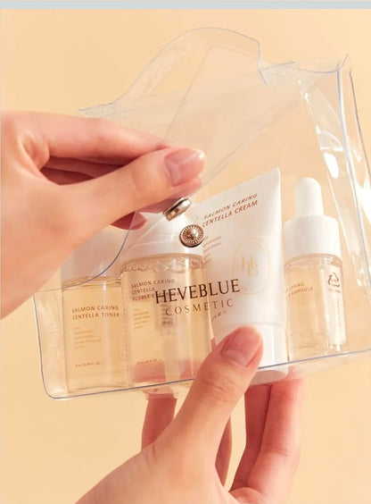 HEVEBLUE Salmon Caring Centella Special Travel Kit with Bag - Real Centella and Salmon DNA