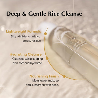 MIDHA Rice Cleansing Oil - Gentle Makeup Remover, Hydrating, Lightweight, Plant-Based, Moisturizing First-Step Cleanser, Balanced Skin with Residue-Free, Sebum Care Formula