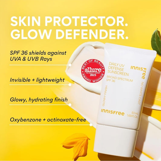 Innisfree Daily UV Defense SPF 36 – Korean Face Sunscreen, Invisible Finish, Broad Spectrum, No White Cast, Lightweight, Hydrating