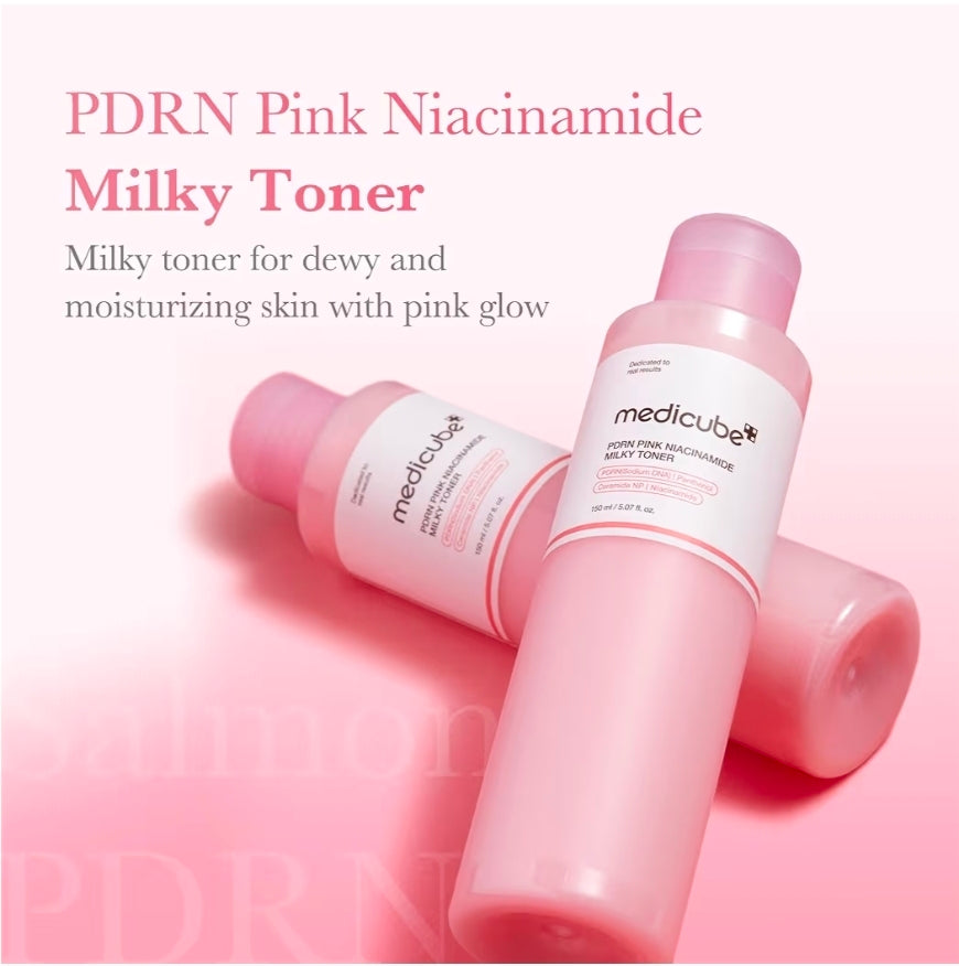 medicube PDRN Pink Niacinamide Milky Toner - Salmon DNA Hydrating, Moisturizing, Soothing with Ceramide, Peptide, Glass Glow Skin