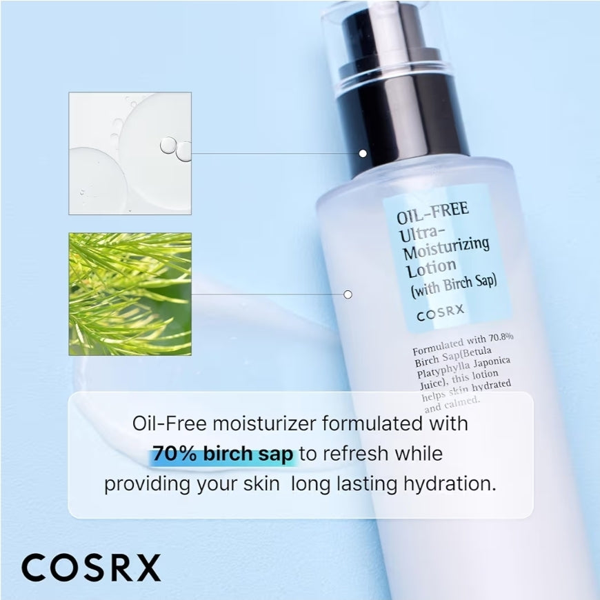 COSRX Oil Free Ultra- Moisturizing Lotion with Birch Sap - Daily Acne Facial Moisturizer, Hydrating Moisturizer for All Skin Types, Paraben free