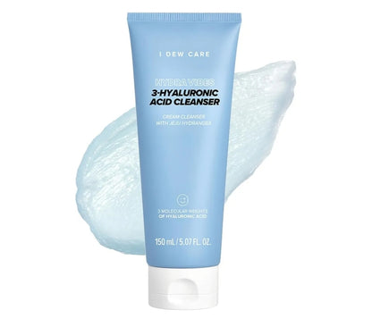 I DEW CARE Cuidado de la Piel - Hydra Vibes - Set de 3 piezas + 1 Diadema de Gato Gratis - Limpiador, suero y humectante con ácido hialurónico de diferente peso molecular