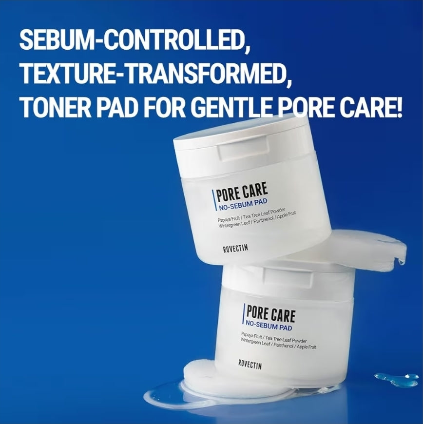 ROVECTIN Pore Care No-Sebum Pad for Sebum Clearing and Pore Clearing with Green Fruit Complex, Gentle Exfoliating Pads - 60 Pads