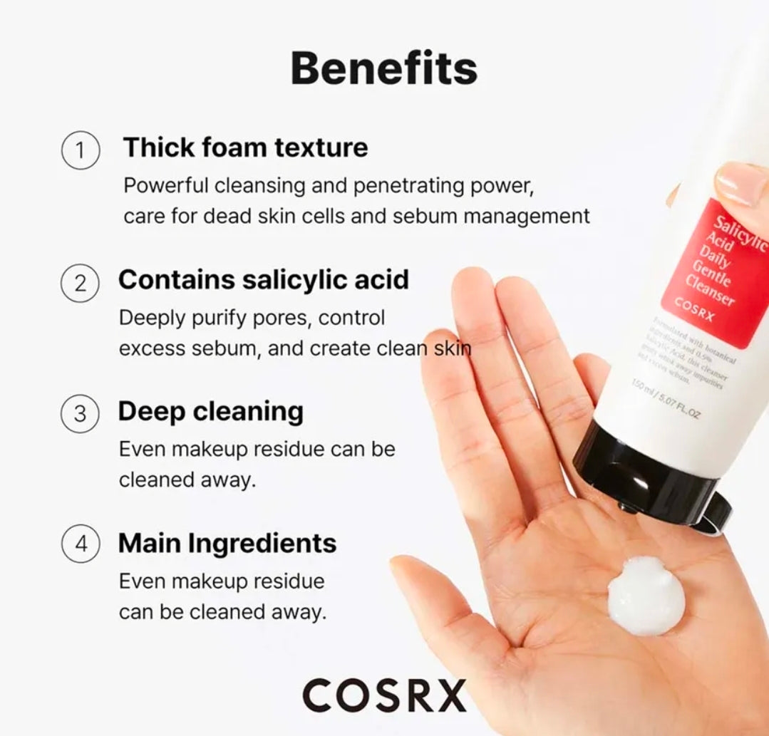 COSRX Salicylic Acid Daily Gentle Cleanser - Foam Cleanser for Blemish Skin