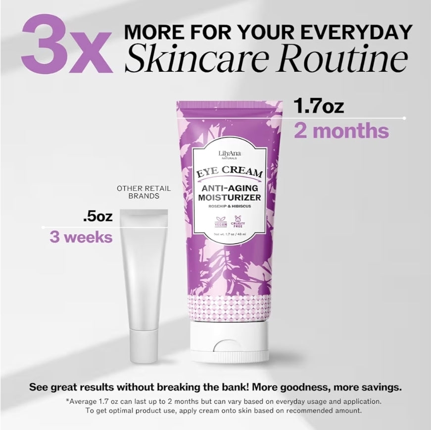 LilyAna Naturals Eye Cream Anti-Aging Moisturizer- Dark Circles and Puffiness, Wrinkles and Bags, Anti Aging, Improves Dryness, for Sensitive Skin