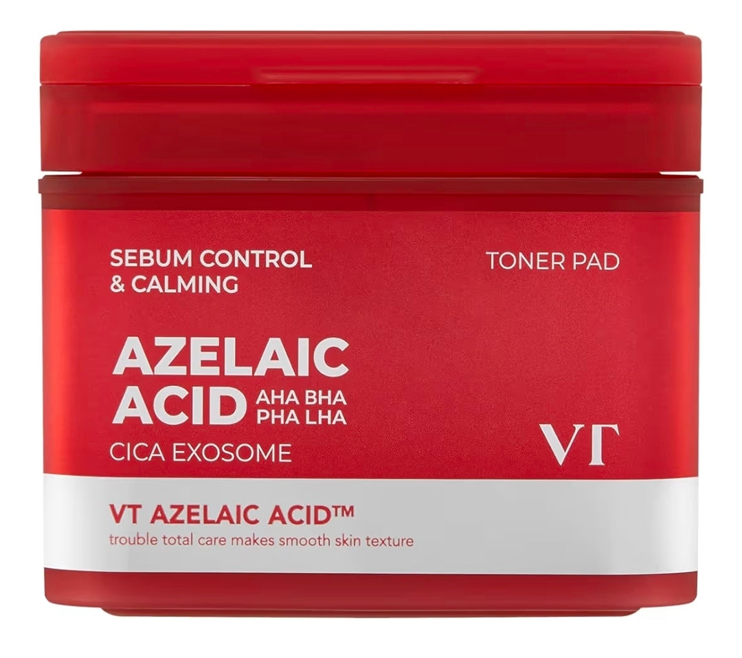 VT COSMETICS Azelaic Acid Care Cica Exosome Toner Pad - Dual Textured Facial Toner Pads for Exfoliation and Pore Care with AHA/BHA/PHA/LHA, Cica Exosome for Calming & Hydrating