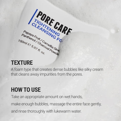 ROVECTIN Pore Tightening Cleansing Foam - Green Papaya, AHA/BHA/PHA, Sebum Control, Exfoliation Care, Refining Pore Size, Non-Irritating Oily Skin