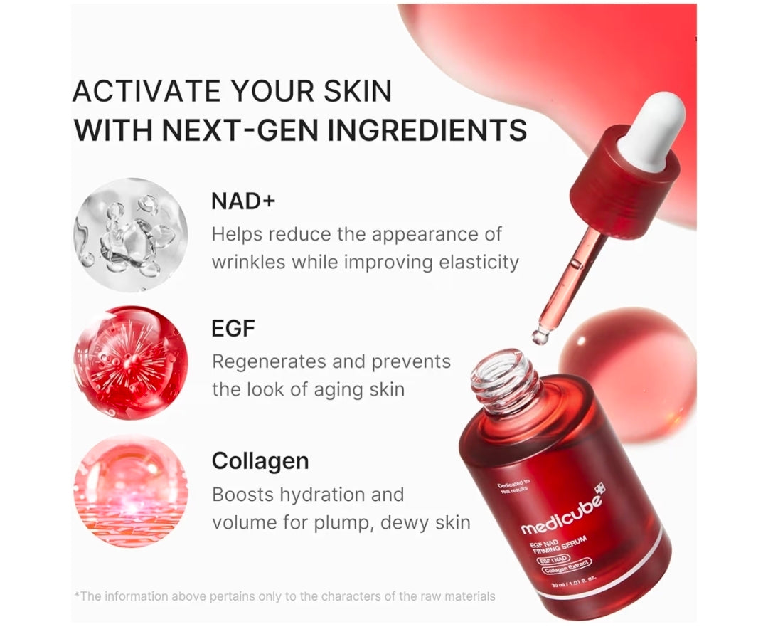 medicube NAD EGF Firming Serum for Face & Neck Anti-Aging Serum with EGF Peptide, NAD+ & Collagen