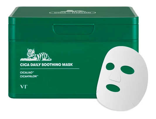 Mascarilla calmante diaria CICA de VT COSMETICS (30 láminas) - Centella asiática y ácido hialurónico para hidratar, calmar y dar luminosidad al instante, mascarilla facial suavizante.