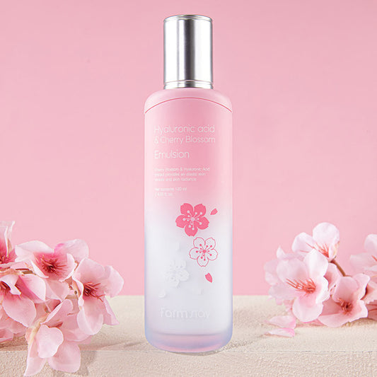 Farmstay Hyaluronic Acid & Cherry Blossom Emulsion - Brightening and Anti-Wrinkle - Removes dead skin cells, improving overall skin texture