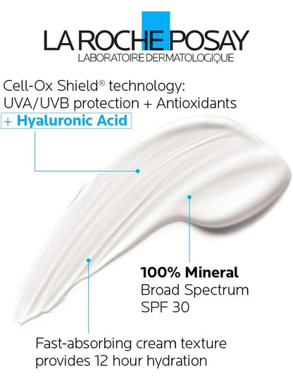 Protector solar hidratante mineral Anthelios 100 % de La Roche-Posay con ácido hialurónico - FPS 30 de amplio espectro y óxido de zinc