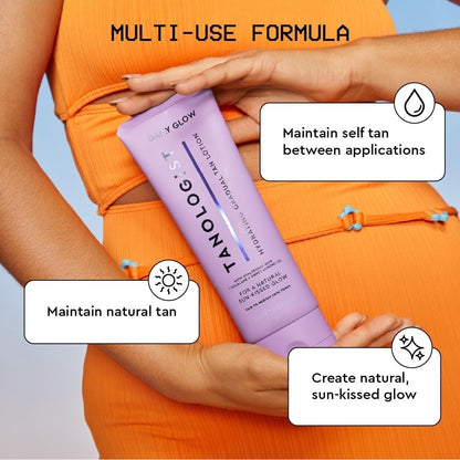 Loción corporal hidratante Tanologist Daily Glow - Tono medio/oscuro - Autobronceador gradual, sin olor, sin marcas y de aspecto natural, hidratante, vegano