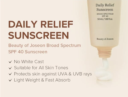 Beauty of Joseon Daily Relief Sunscreen - Face Sun moisturizing with Broad Spectrum SPF 40 - Korean Sunscreen
