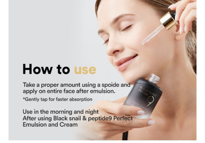 Farmstay Black Snail & Peptide9 Perfect Ampoule -  Snail Mucin Serum for Elastic & Glow Skin, Boosting Radiance & Repairing Skin Barrier Serum