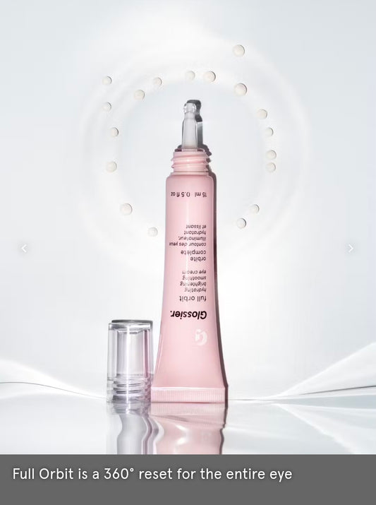 Glossier Full Orbit Hydrating, Brightening, Smoothing Eye cream - A multi-benefit, 360° eye cream, hydrating, depuffing, brightening dark circles and smoothing fine lines