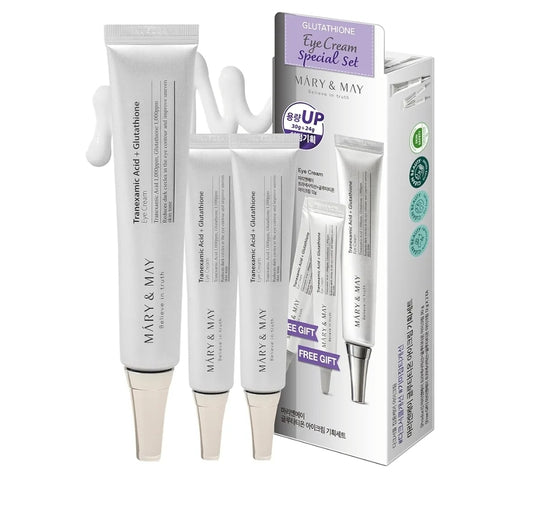 Mary & May Glutathione Eye Cream Special Set - Powerful Antioxidant, Reduces Dark Circles, Improve Uneven Skin Tone with Vitamin C - 3 Pack - 1.01 oz.+ 2 Minis