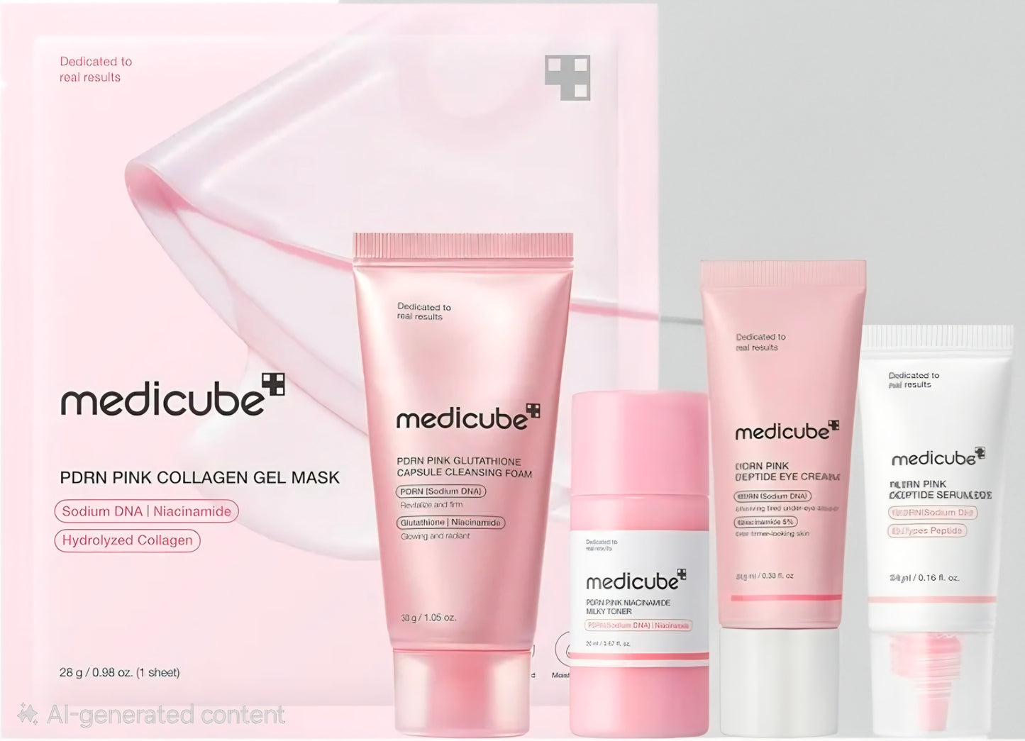 Medicube PDRN Glow Essentials Kit, Mini Skincare Travel Set, 5-Step Routine - PDRN cleanser, toner, serum, eye cream, and gel mask for a complete glow routine