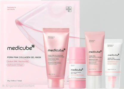 Medicube PDRN Glow Essentials Kit, Mini Skincare Travel Set, 5-Step Routine - PDRN cleanser, toner, serum, eye cream, and gel mask for a complete glow routine