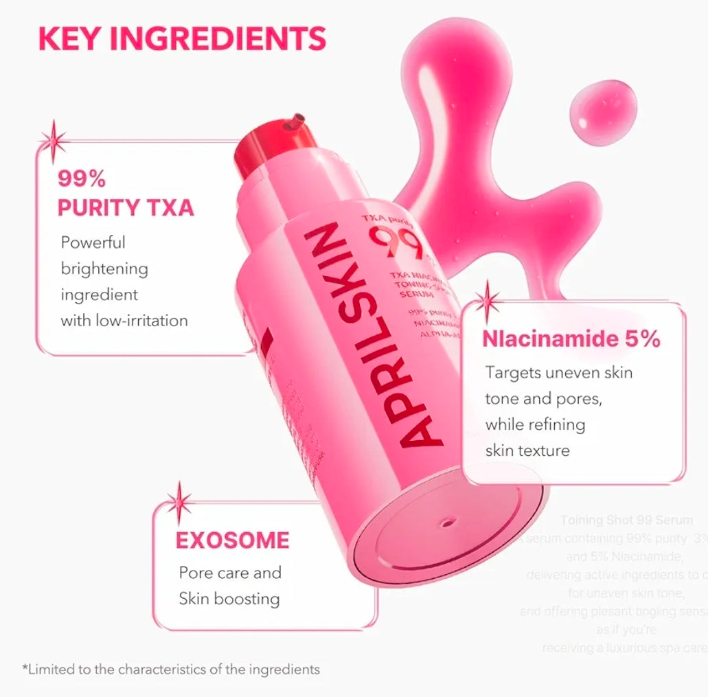 APRILSKIN TXA Niacinamide Toning Shot 99 Spicule Serum - Suero potenciador de la piel para iluminar y cuidar los poros, 99 % de ácido tranexámico de alta pureza 3 % + niacinamida 5 %