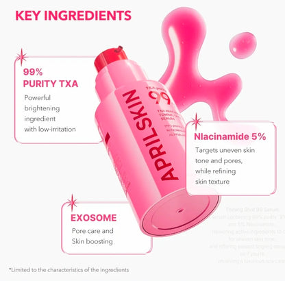 APRILSKIN TXA Niacinamide Toning Shot 99 Spicule Serum - Suero potenciador de la piel para iluminar y cuidar los poros, 99 % de ácido tranexámico de alta pureza 3 % + niacinamida 5 %