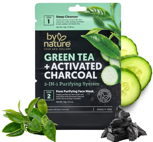 Green Tea + Activated Charcoal Two Step Mask Kit - Cleanser & Mask