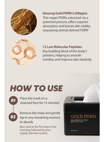 MILKTOUCH Gold PDRN Daily Mask - Ginseng Serum, Nourishing Anti Aging Korean Face Masks for Mature Skin, Firming Tightening Lifting Loose Skin Wrinkle Fine Line -  30 Masks