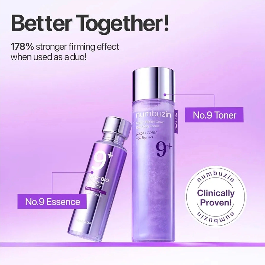 numbuzin No.9 NAD+ PDRN Glow Boosting Toner - Tónico hidratante y reafirmante para arrugas, líneas finas y piel opaca, péptidos y salmón PDRN para luminosidad