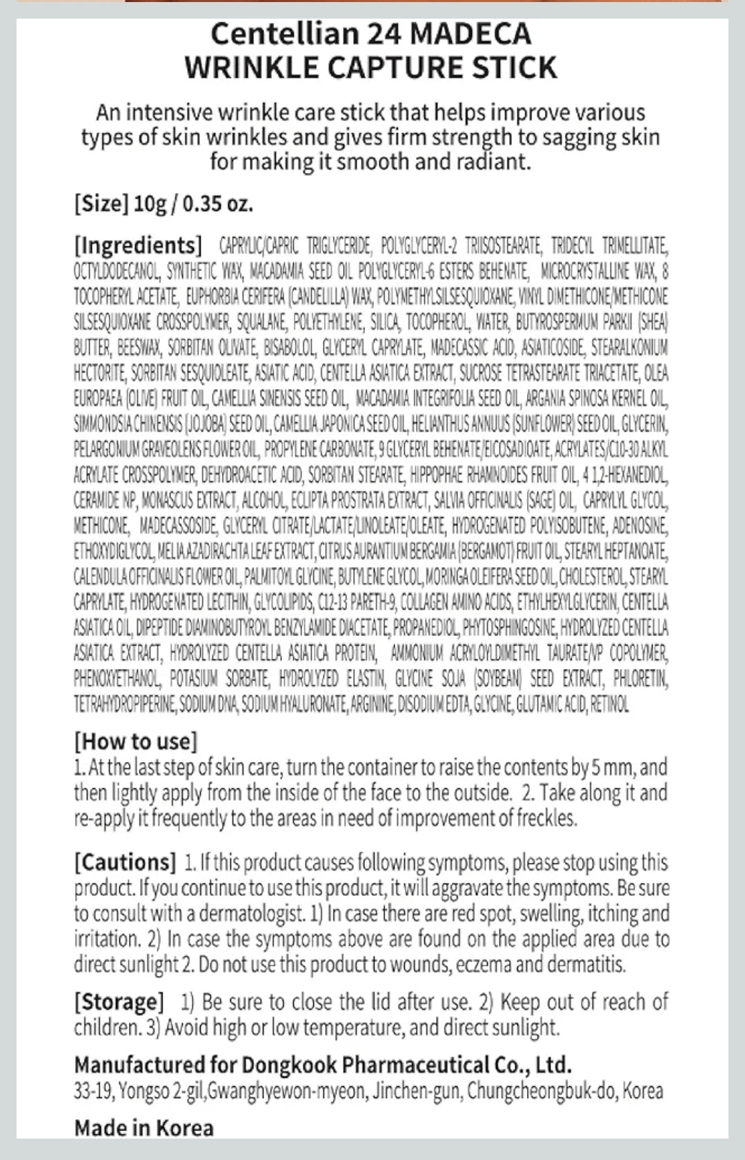 CENTELLIAN 24 Madeca Wrinkle Capture Stick - Multi Balm Stick for Wrinkles & Fine Lines, Eye Cream & Moisturizer, Centella Asiatica, Ceramide, Collagen & Potent blend of TECA