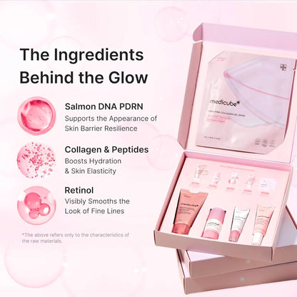 Medicube PDRN Glow Essentials Kit, Mini Skincare Travel Set, 5-Step Routine - PDRN cleanser, toner, serum, eye cream, and gel mask for a complete glow routine
