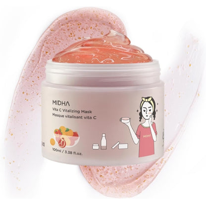MIDHA Vita C Vitalizing Mask - Facial Wash-off mask, with Vitamin C, Pomegranate and red fruits nutrition, vegan