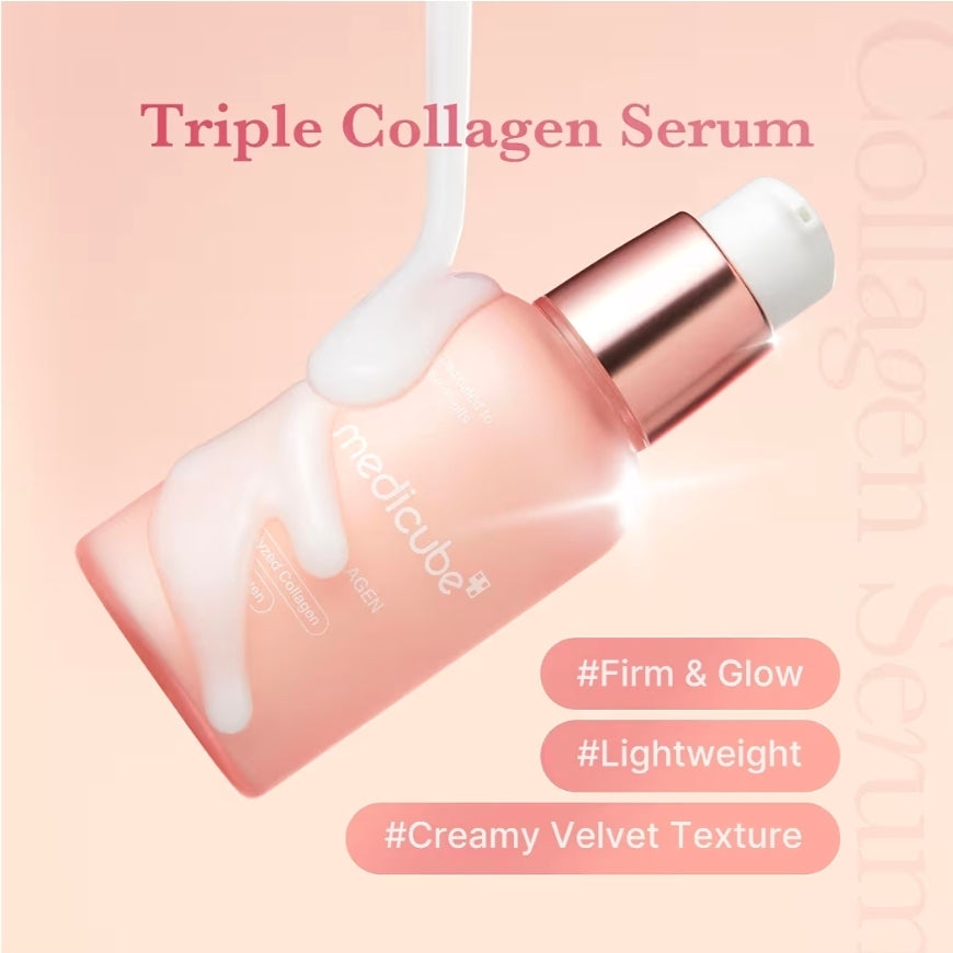 Medicube Triple Collagen Serum - Nourish dull skin with Triple Collagen Complex - A lightweight serum with Niacinamide and Hyaluronic Acid