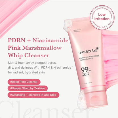 medicube PDRN Pink Niacinamide Whip Cleanser - Deep Cleansing Foam for Pore Care, Uneven Skin Tone with Salmon DNA PDRN, Hydrating & Nourishing Gentle Cleanse